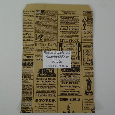 500 Qty. 6.25 x 9.5 Newsprint Design Paper Merchandise Bag Retail Shopping Bags