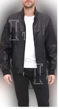 Handmade Men's Black Bomber Genuine Leather Jacket, Biker Style Jacket, Sale!!