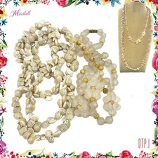 Lot of 2 Beach Bohemian Summer Sea Shells Beaded Layered Necklaces 26" & 36"