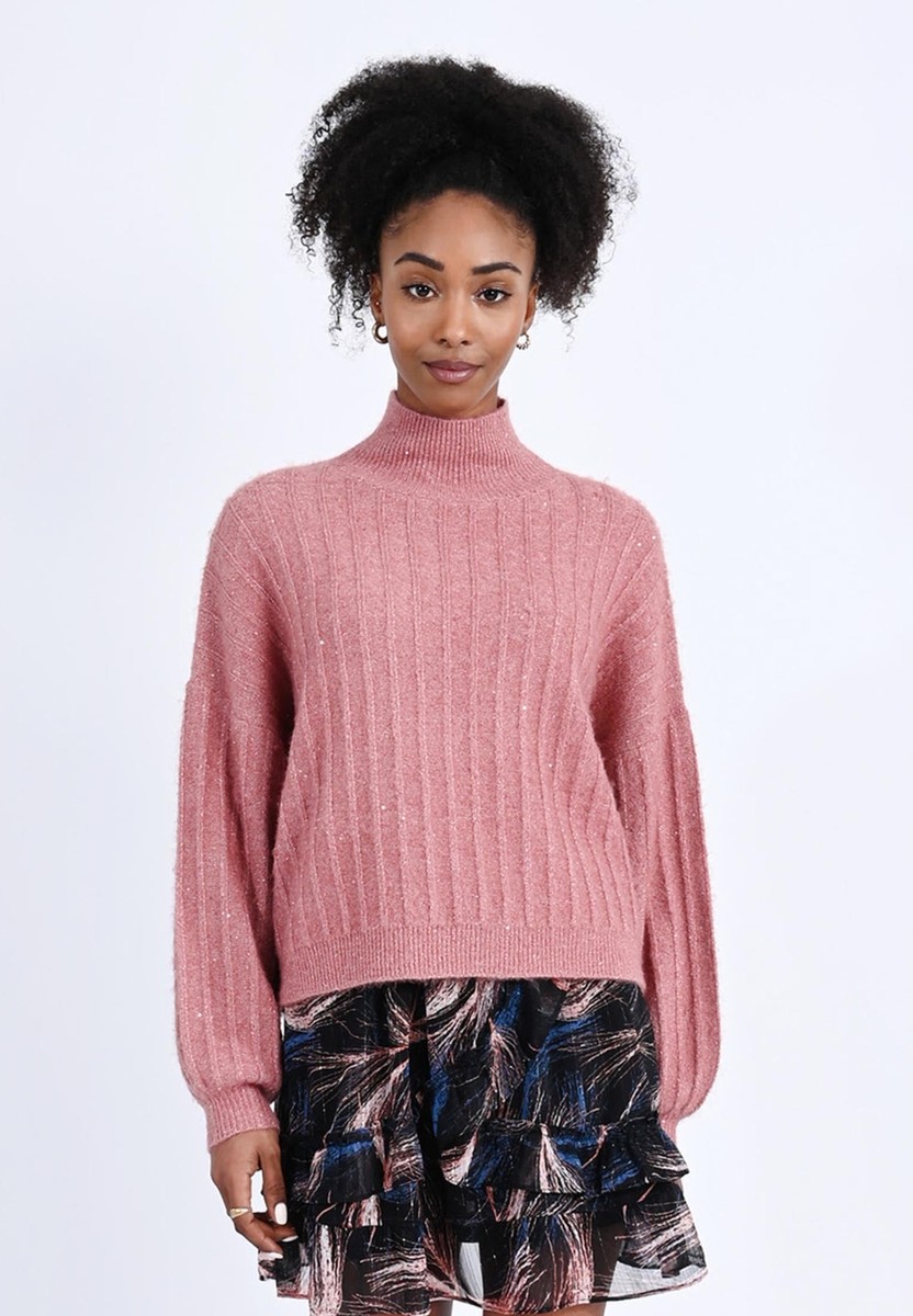 Maglia collo alto a coste larghe e pailettes MOLLY BRACKEN T1662BH