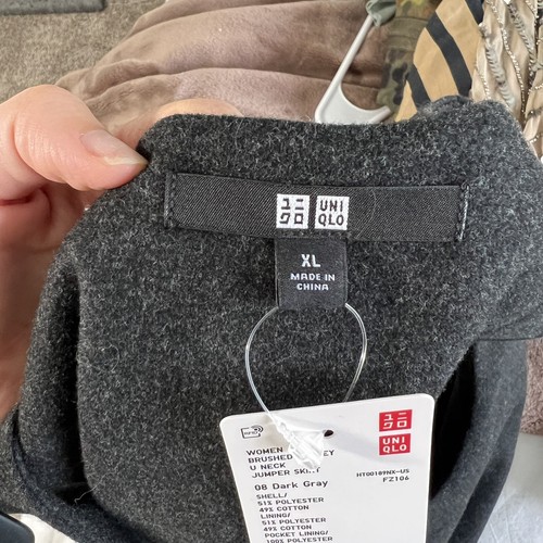 NWT Uniqlo Womens Brushed Jersey Jumper Dress U-neck Size XL Grey - 第 4/7 張圖片
