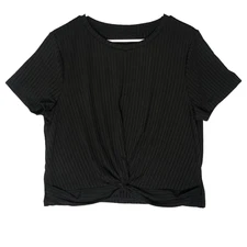 Shein Women's Basic Solid Stretch Twist-Front Cropped Tee Black Size Medium New