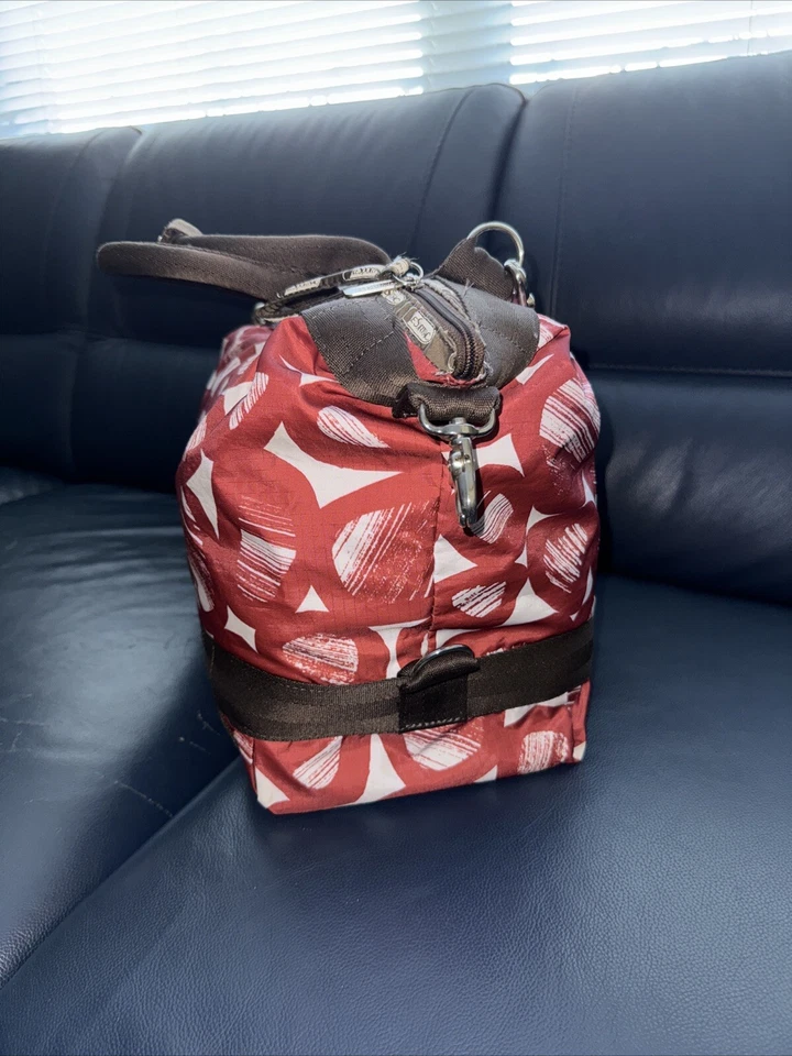 Bolso de Lona de Viaje LeSportsac RARO Mediano Bolso de Mano Fin de Semana Caprichoso Rojo Marrón Bonito Foto 3 de 4