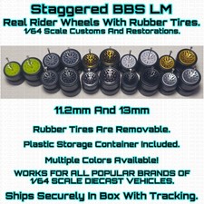 BBS LM Staggered Real Rider Wheels Rubber Tire For 1/64 Scale Hot