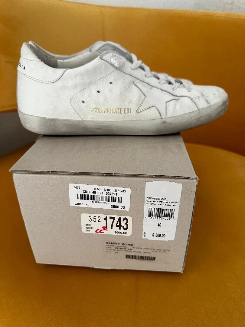 NEW GOLDEN GOOSE OSTRICH WHITE SNEAKERS SIZE 40 |