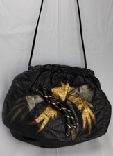Vintage Leather Purse Snake Embossed Patchwork Metallic Gold 1980s Convertible