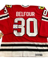 ED BELFOUR SIGNED CHICAGO BLACKHAWKS CCM JERSEY BECKETT BAS COA BE36999