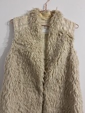 Anthropologie Hei Hei Boho Hairy Faux Shearling Long Beige Vest Xs