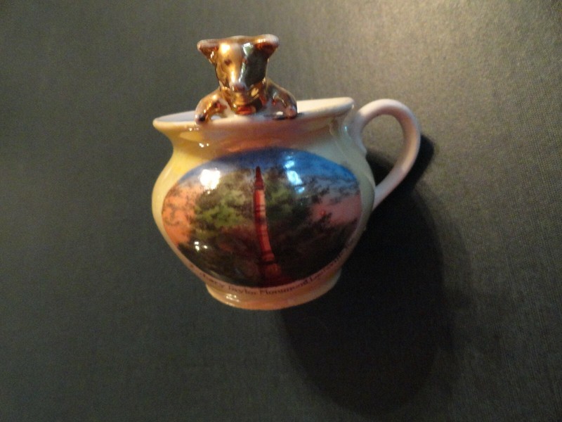 LUSTERWARE SOUVENIR CUP W/ GOLD PIG - ZACHARY TAYLOR MONUMENT LOUISVILLE KY