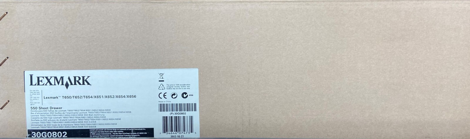 Lexmark 30G0802 550 Sheet Tray T650,T652,T654,X651-2,X654,X656 
