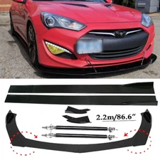Front Bumper Lip Spoiler+86.6" Side Skirt Body Kit Glossy For Hyundai Genesis C