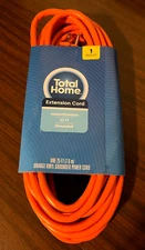 Total Home 25ft Extension Cord - Orange Vinyl Grounded Power Cord Indoor/Outdoor