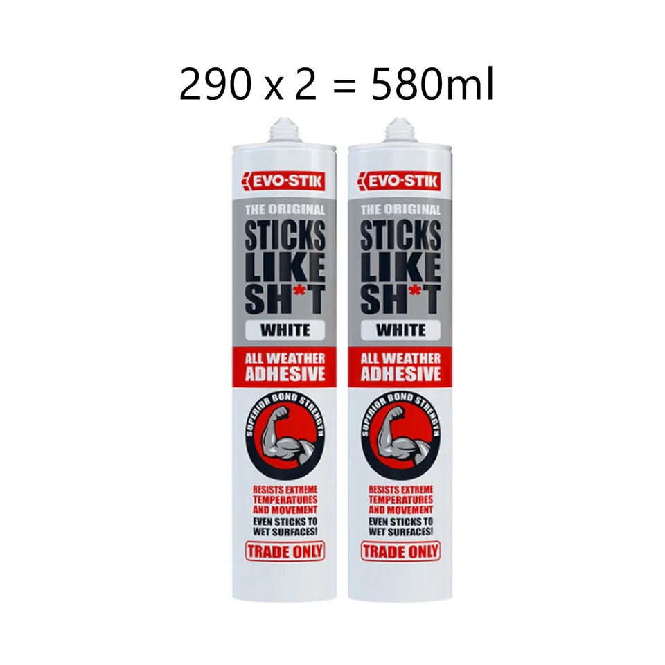 Evo-Stik The Original Sticks Like SH*T White All Weather Adhesive-290ml X 2