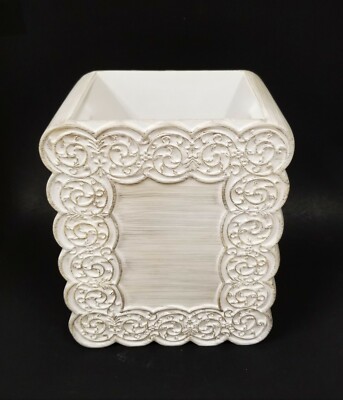 NEW RAYMOND WAITES BEIGE,BONE ROUNDED CARVED DESIGN RESIN TRASH CAN,WASTE BASKET