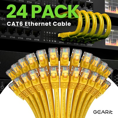 GearIT Cat 6 Ethernet Cable .5 ft  6''  Yellow (24 Pack) Cat6 Patch Cable Cat 6
