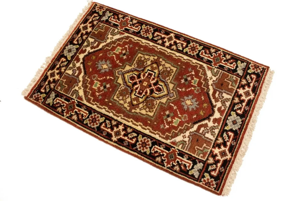Hand-Knotted Rusty Red Tribal Heriz Serapi Rug Oriental Kitchen Carpet 2X3 ft - Image 4 of 4