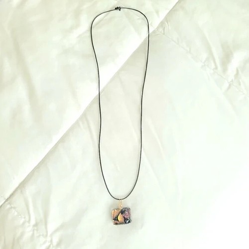 OOAK Black Multi Handblown Glass Rectangular Pendant NIB Artsy Indie Gift Party - Picture 5 of 5