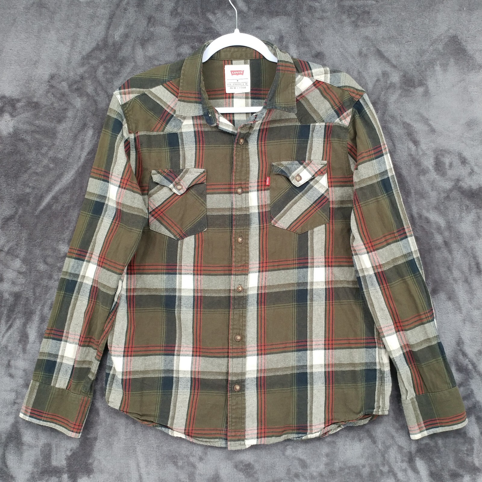 Levis Flannel Shirt Medium Plaid Cotton Long Sleeve Button Up Casual Multicolor-image