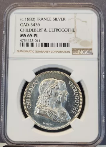 1880 FRANCE SILVER MEDAL GAD-3436 CHILDEBERT & ULTROGOTHE NGC MS 65 PL TOP POP