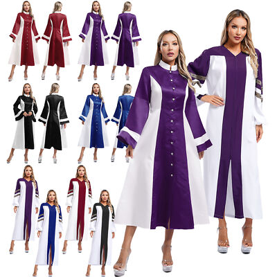Womens Long Sleeve Zipper Minister Choir Robe A-line Long Dress Church Robe  | eBay