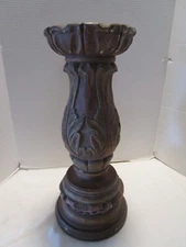 Antique Carved Wood Pedestal Column  Pillar Stand acanthus leaves 20. 25" T