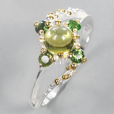  Geschenk Schmuck 925 Sterling Silber Ring Natur Peridot Vintage Style / RVS370 