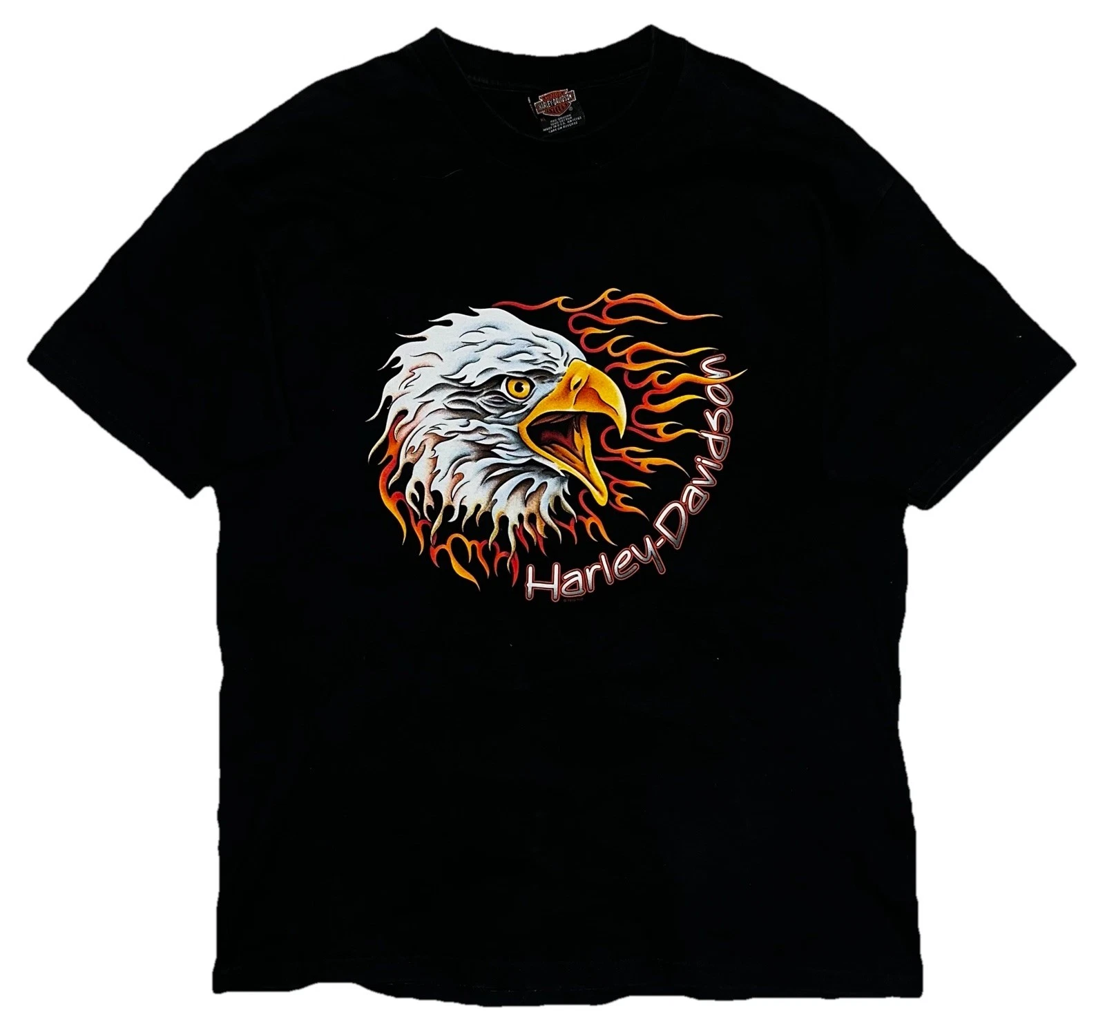 Vtg 90s Harley Davidson Myrtle Beach 1996 Flames Eagle Graphic Black T Shirt XL
