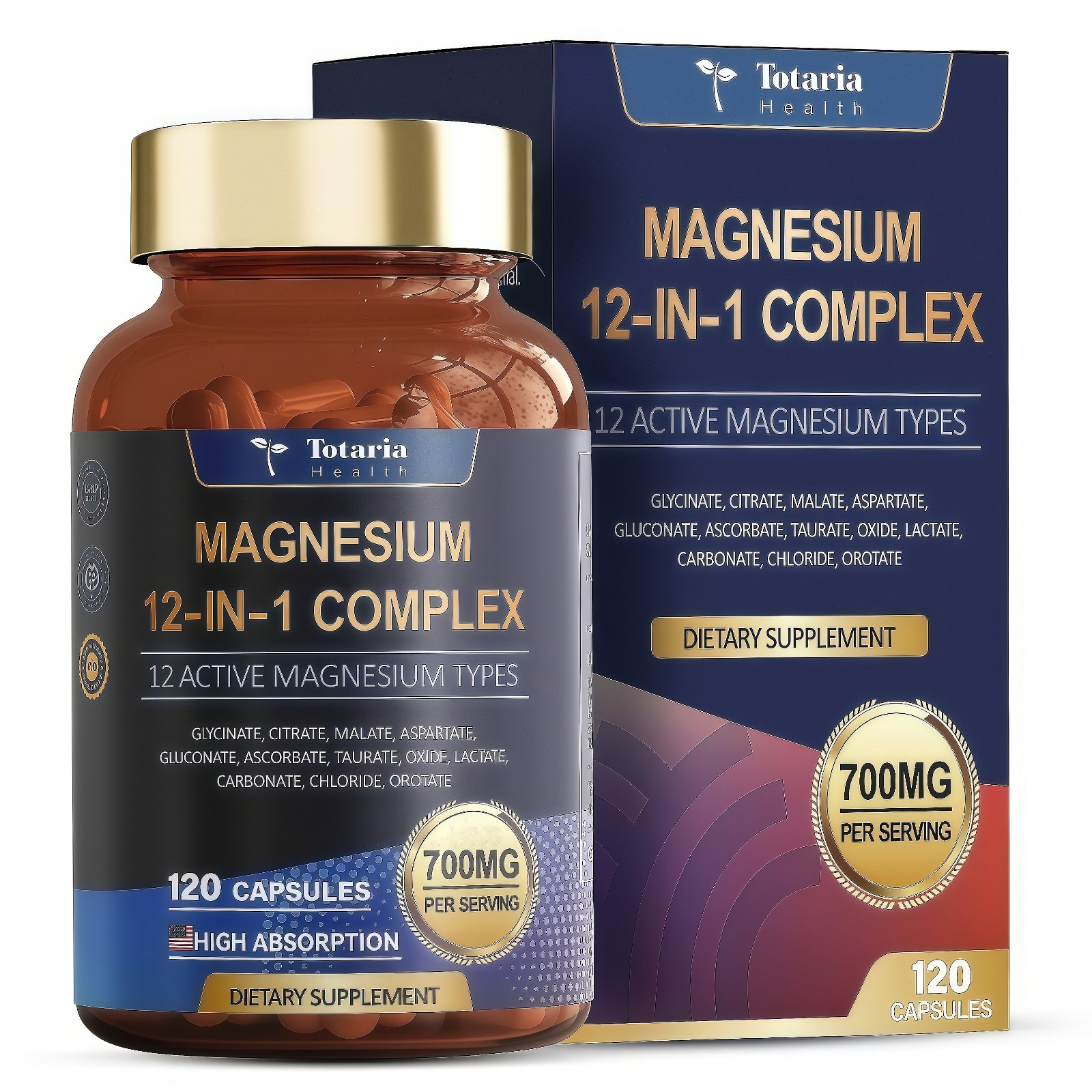 Totaria Magnesium 12-in-1 Complex 700mg.12 Active Forms for Muscle & Relaxation