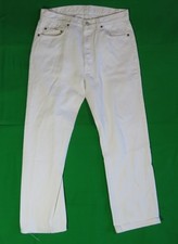 Levis Vintage White Denim Jeans Pants 1980's Levi Strauss 501 Button Fly USA Hem