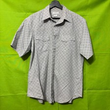 Wrangler Wrancher Mens Short Sleeve Western Pearl Snap Shirt Geometric Grey L
