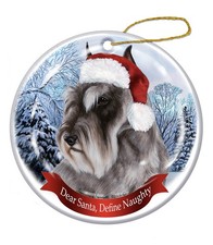 Holiday Pet Gifts Schnauzer Un-Cropped Santa Hat Dog Porcelain Ornament