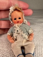 Vintage Mini Italian Celluloid Baby Boy Doll Galletti Sleepy Eyes Clothes 3.5"
