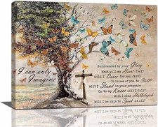 Christian Wall Art Canvas - Butterfly Tree I Can Only Imagine Bible Verse 16x12
