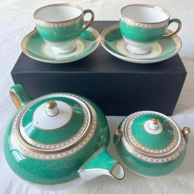 Rare Wedgwood Embassy Green Tea Set Made In England Gold Color 6 Pieces From Jap