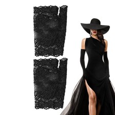 Fingerless Lace Gloves 80s Style Short Wrist WEDDING Bridal Mesh Gloves Black