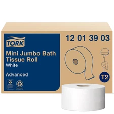 Mini Jumbo Toilet Paper Roll White T2, Advanced, 1-Ply, 12 X 1200', 12013903
