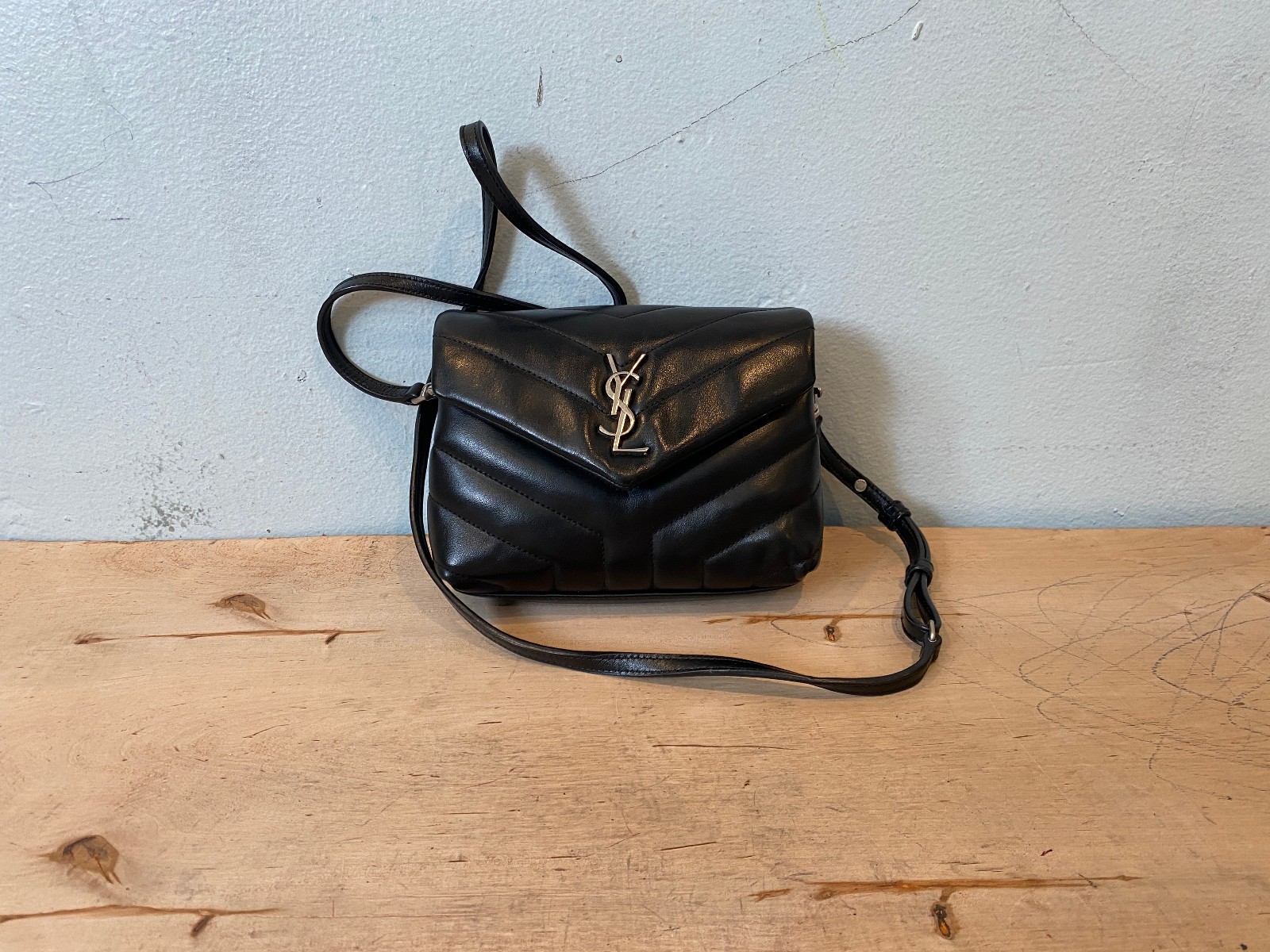 YSL Saint Laurent Toy Loulou Matelasse Crossbody Bag , Black , Silver Logo