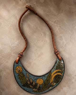 Große Halskette / Collier Emaillearbeit außergewöhnliches Design  Größe 15 cm