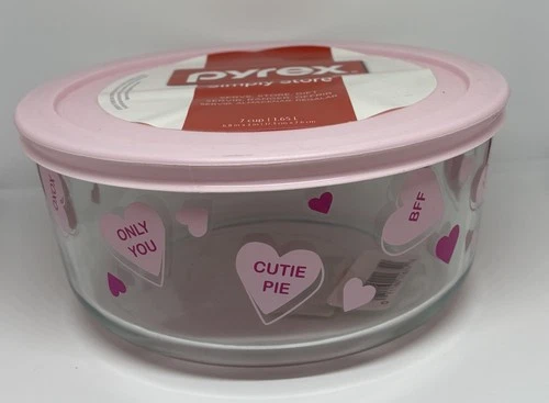 PYREX 7 c VALENTINE CONVERSATION CANDY HEARTS Storage Bowl Serve Gift  Love Amor