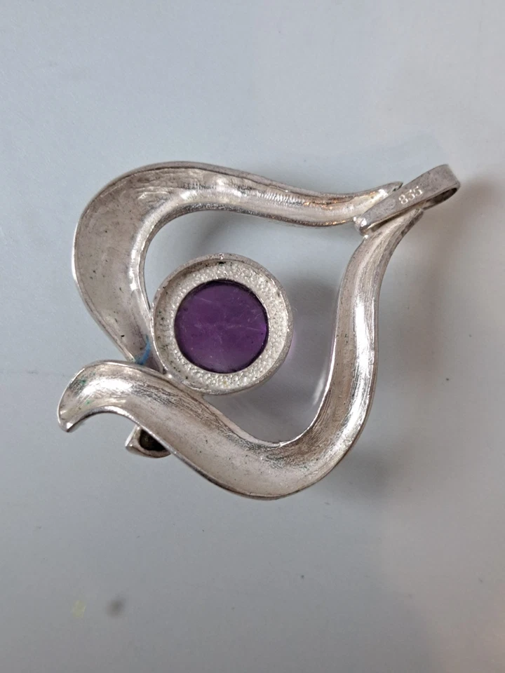 Bel Vecchio Ciondolo In Argento 835 Con Pietra Viola: Ametista 5cm - Immagine 3 di 4