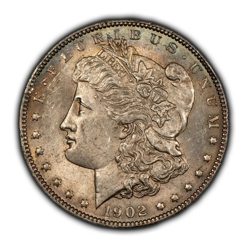 1902 $1 Morgan Silver Dollar - Watercolor Rainbow Toning - AU/UNC - SKU-D5562