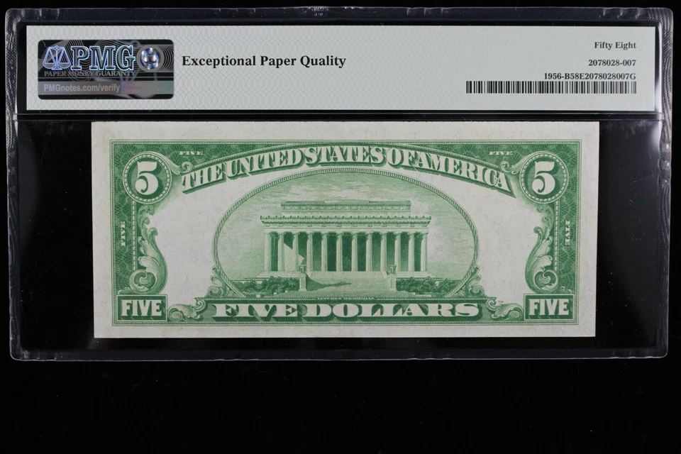 $5 1934 Dark Green seal PMG 58 EPQ FRN B14858602A five dollar Fr#1956-B bp 718  - Image 2 of 4
