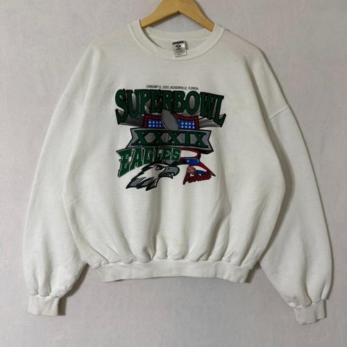 Vintage 2005 Super Bowl XXXIX Eagles Patriots Sweatshirt XL weiß NFL Rundhalsausschnitt