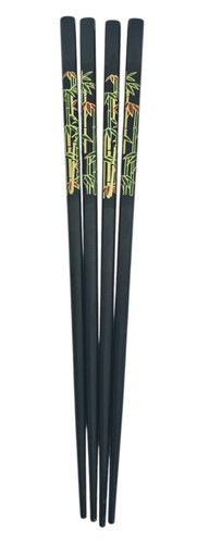 Vintage Pier 1 Black Chopsticks Lacquer Bamboo Leaves Design 9" Set of 4