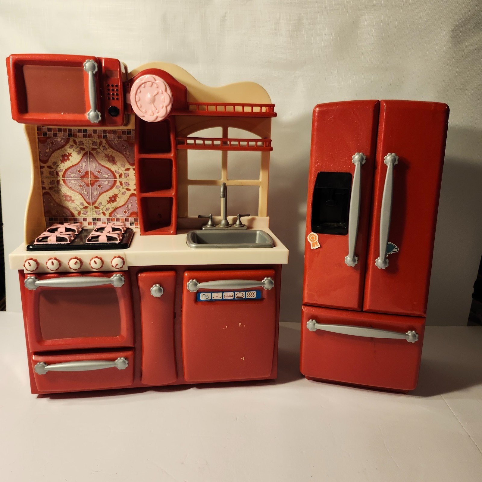 Our Generation Pink/Red Kitchen Set with Refrigerator, Stove