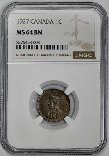 1927 Canada 1c NGC MS 64 BN Brown Small Cent