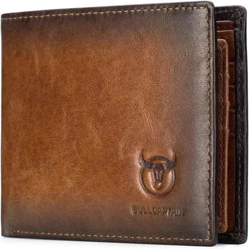 BULLCAPTAIN RFID Wallets for Men Slim Bifold Genuine Leather Front BrownOpens in a new window or tab