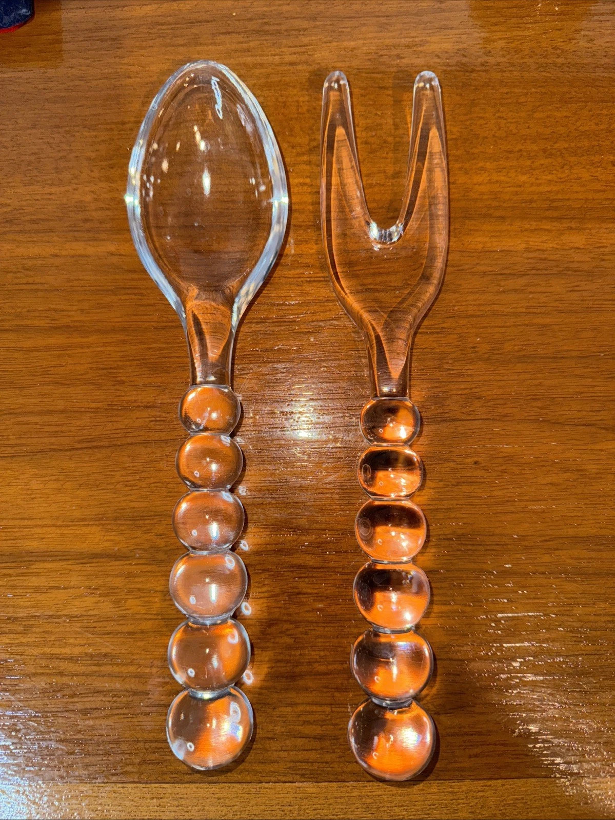 Imperial Candlewick Glass Fork Spoon Salad Set Mid Century Modern MCM Atomic