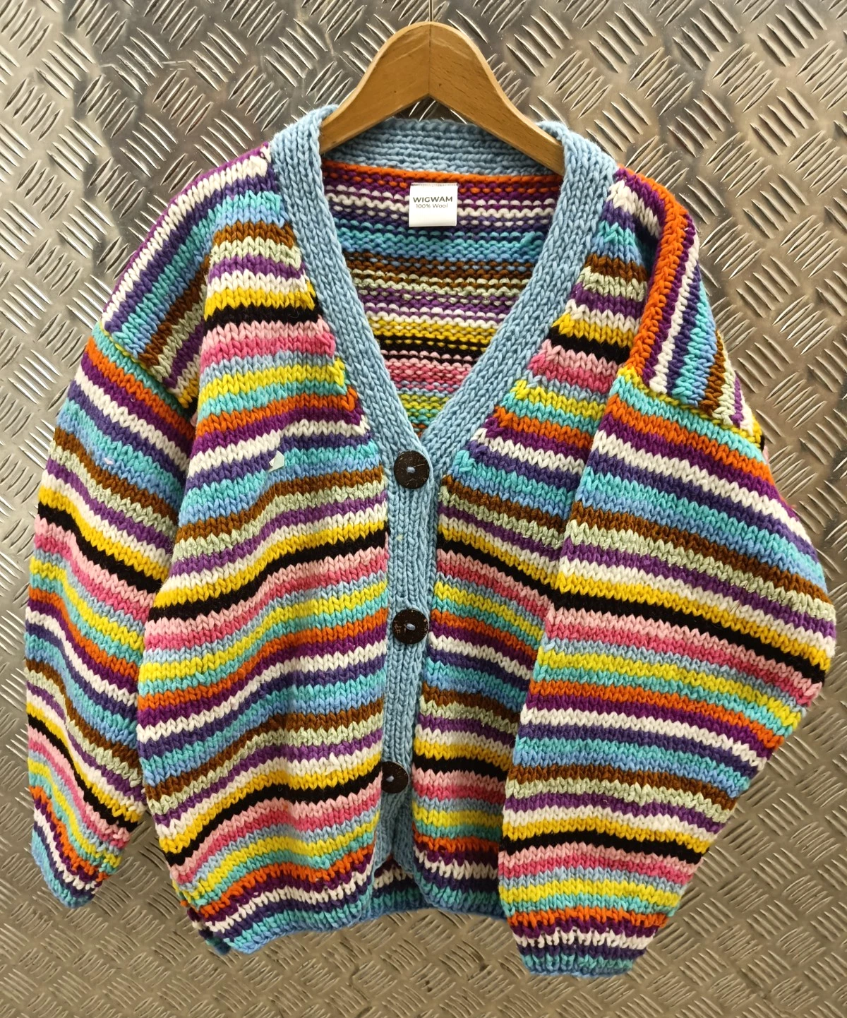 Hand knitted multi-coloured vintage style Stripe sweater cardigan Jacket
Opens in a new window or ta