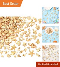 120PCS Gold Ocean Life Charms - Marine Themed Jewelry Making for Summer